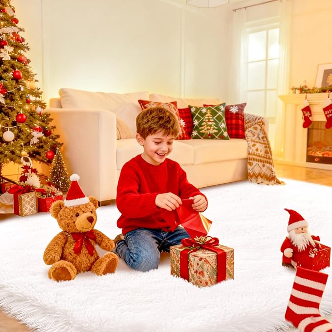 White Fluffy Area Rug Bedroom: Shag Rugs for Bedroom -White Area Rug 5x7 Plush Fuzzy Carpet for Living Room,Christmas Rug