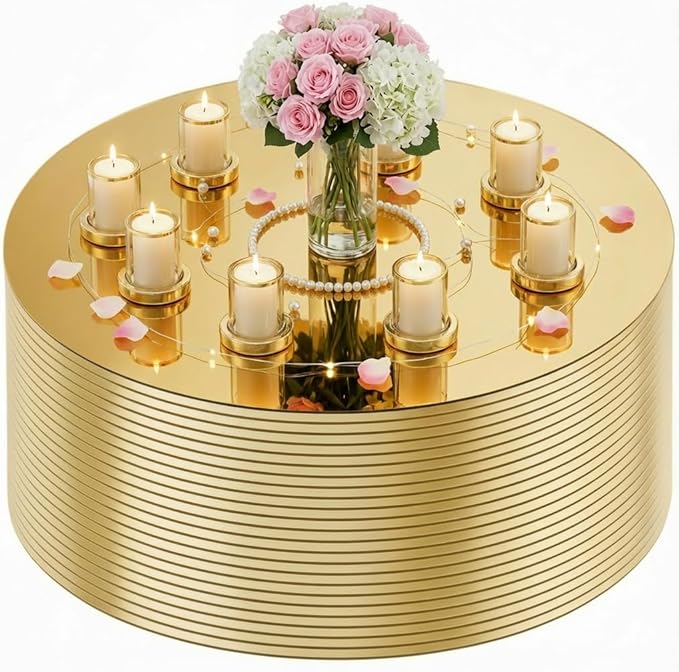 Set of 24 Round Mirrors for Centerpieces, 12 Inch Gold Acrylic Mirrors Candle Plate Circle Mirror Trays for Wedding Party Home Table Centerpieces Event Decor