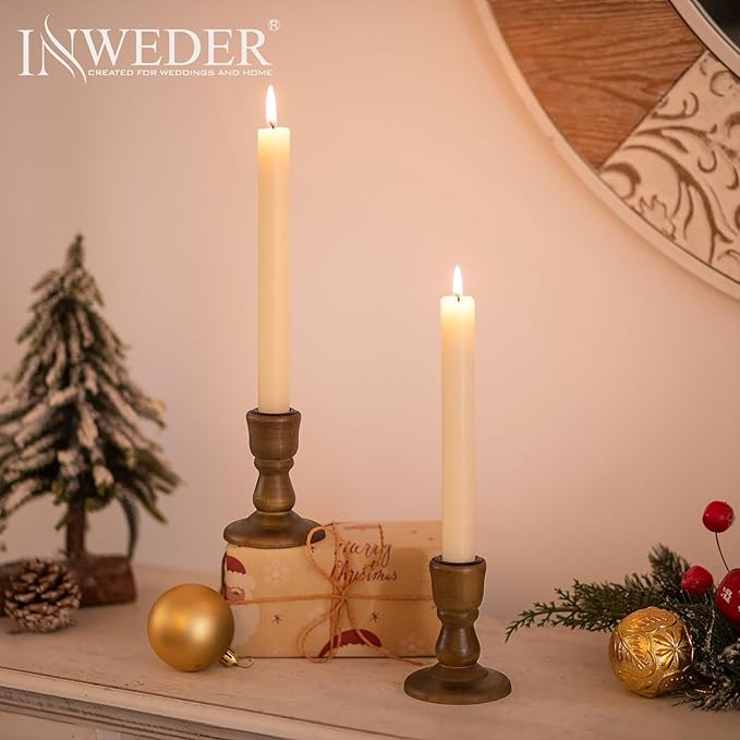 Wooden Taper Candle Holders: Wood Candlestick Holders Rustic Brown Farmhouse Fall Decor for Living Room Dinning Table Centerpiece Christmas Set of 2