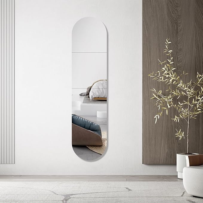 Arched Mirror Full Length for Wall, 4 PCS 14 x 12 Inch Full Length Mirror Wall Mounted Frameless Self Adhesive Glass Full Body Mirrors for Bathroom,Entryway,Living Room
