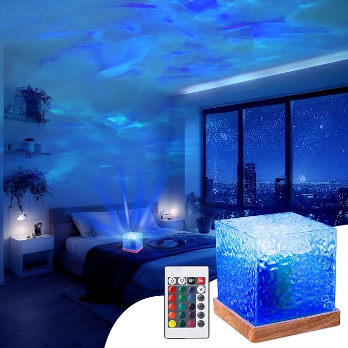 HAIDOLIANG Ocean Wave Ceiling Projector, Colors Changing Show Aurora Glow Lamp with Remote, Sunset/Cloud Led Night Light, Northern Lights, Luminorthe Cube lamp for Bedroom/Room Decor(Big)