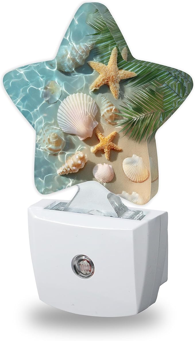 Starfish Shells Night Lights Plug Into Wall Decorative,Sea Beach Nightlight with Dusk Sensor for Bathroom,Kitchen,Entryway,Room Accent,Gifts