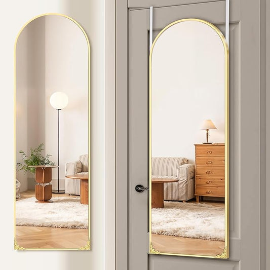 50"x16" Door Mirror, Arched Full Length Mirror, Over the Door Mirrors Full Length, Hanging Mirrors for Bedroom, Bathroom, Gold