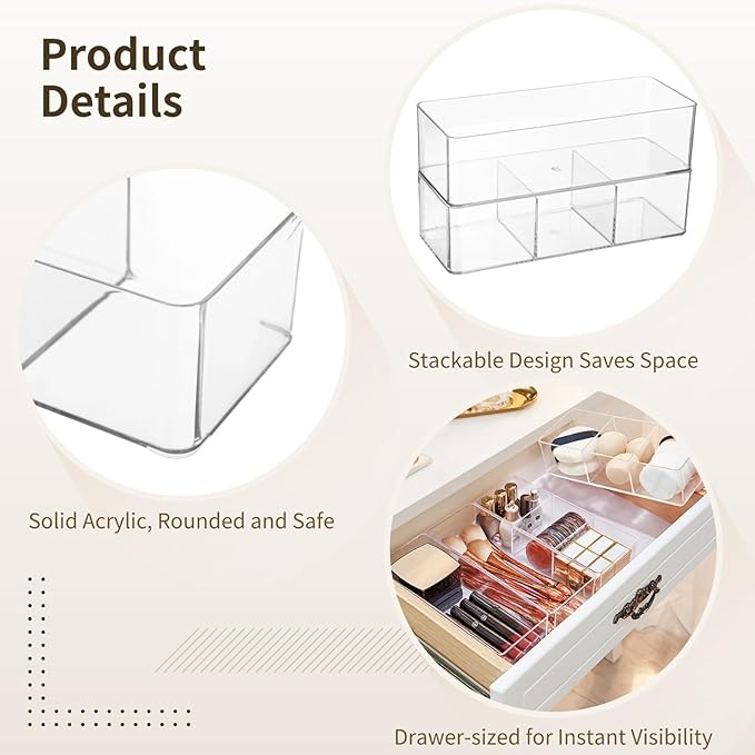 2 Stackable Clear Acrylic Makeup Organizer Drawers For Cosmetics