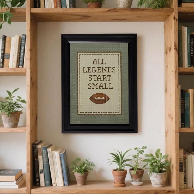 Positive Affirmations Wall Art Boys Sports Football Canvas Poster All Legends Start Small Motivational Quote Prints for Nursery Room Wall Decor 12X16 inch Vintage Framed