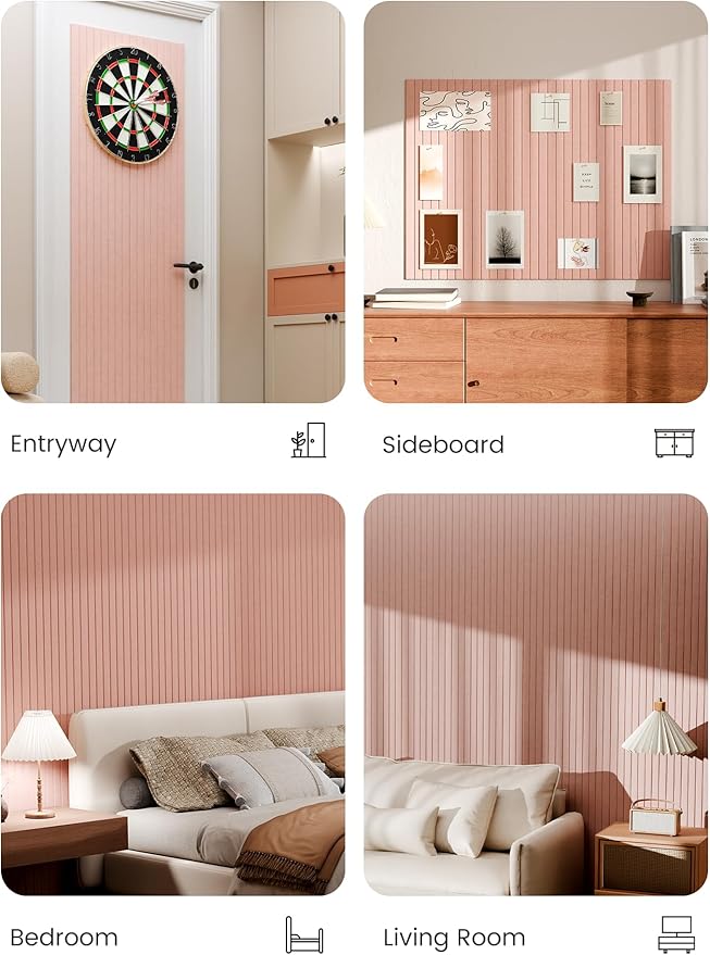 Bumusty Large Cork Board Alternative-48 x 36" Felt Bulletin Board Tiles, with 30 Pushpins, 70 Adhesive Tabs, Fine-Stripe 12-Pack, Cork Boards for Office Push Pin Board Felt Board-Pink