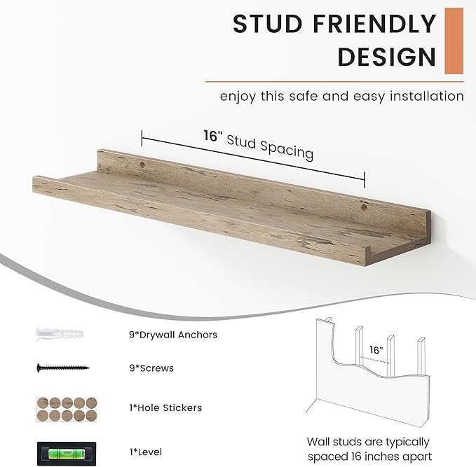 FLYJOE Floating Picture Ledge Shelves for Wall Set of 4, 24 Inch Wall Shelves with Lip Long Large Nursery Book Shelf for Toys Storage Kids Bookshelf Wall Mounted Living Room Bedroom Decor Frames