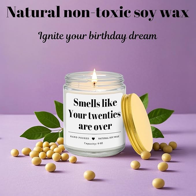 Homsolver 30th Birthday Gifts for Women Men, 9OZ Lavender Scent Happy Birthday Candles with 50+ Hours Burn Time, Unique Handmade 30th Birthday Decorations for Her Him, Friend, Sister, Wife, Husband