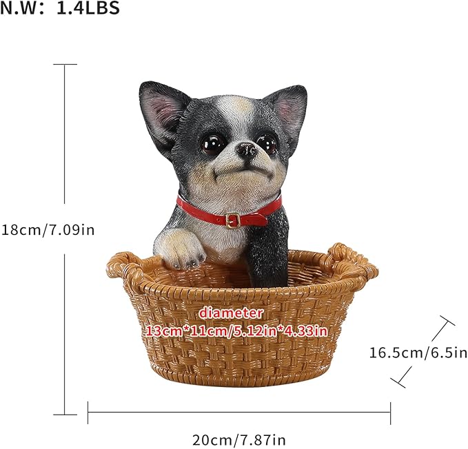 Dog Resin Storage Basket, Desktop Organizer for Remote & Keys, Cute Home Decor Tray, Ideal present for Pet Lovers.(Chihuahua Pied)