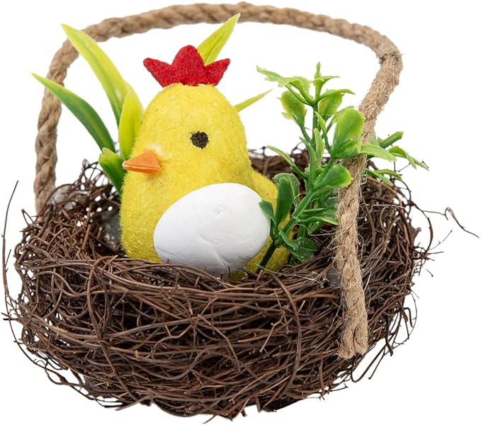 Berfutall-Easter Bunny Basket Decoration with Flowers, Woven Jute Basket with Handle, Spring Decor with Pastel Eggs(3D)