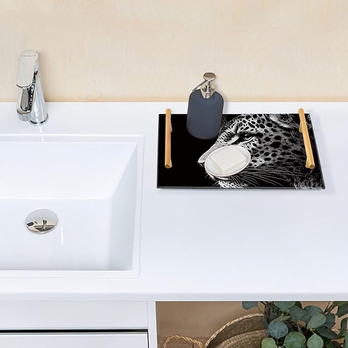 Black Animal Decorative Acrylic Breakfast Trays with Handles Trays for Coffee Table for Jewelry Perfume for Farmhouse Serving bandejas para cumpleanos