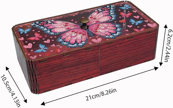 Diamond Art Painting Storage Box Kit, DIY Rectangular Wooden Decorative Container Holder with Lid, Snack Jewelry Gem Art Organizer Case for Adults (Butterfly)