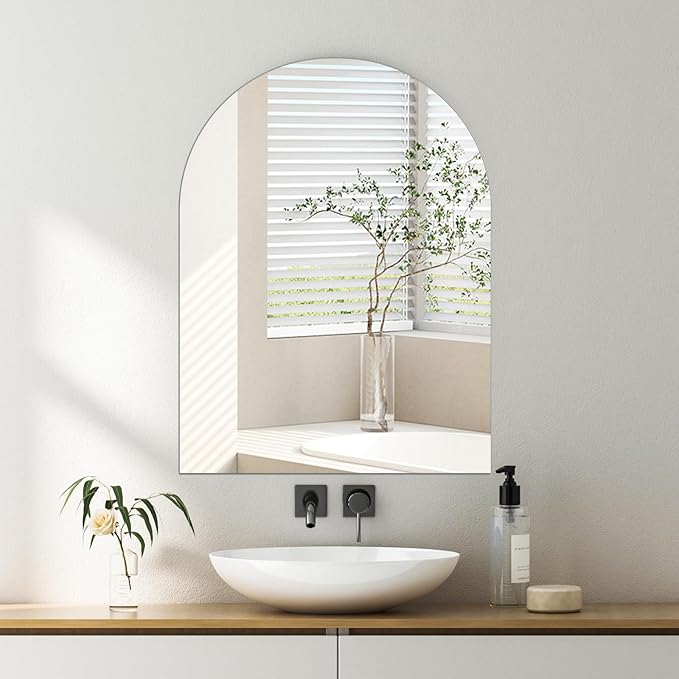 Arched Mirror for Bathroom, 16" x 12" x 2PCS Arched Bathroom Mirror Frameless Self Adhesive Glass Wall Mirrors with Polished Edge for Firplace,Hallway,Restroom,Salon Decor