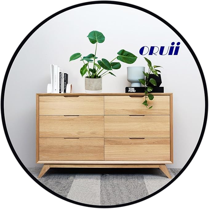 Oruii Black Circle Mirror, 20 inch Round Mirror, Black Bathroom Mirror Circular, Round Wall Mirrors for Living Room, Bedroom, Bathroom, Washroom, Rustic, Vanity.