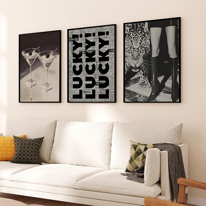 Trendy Leopard Wall Art Fashion Cheetah Lucky Martini Wall Decor Pictures Funky Vintage Preppy Luxury Aesthetic Posters Prints for Girly Bedroom Apartment Dorm Decoration Unframed 16x24in