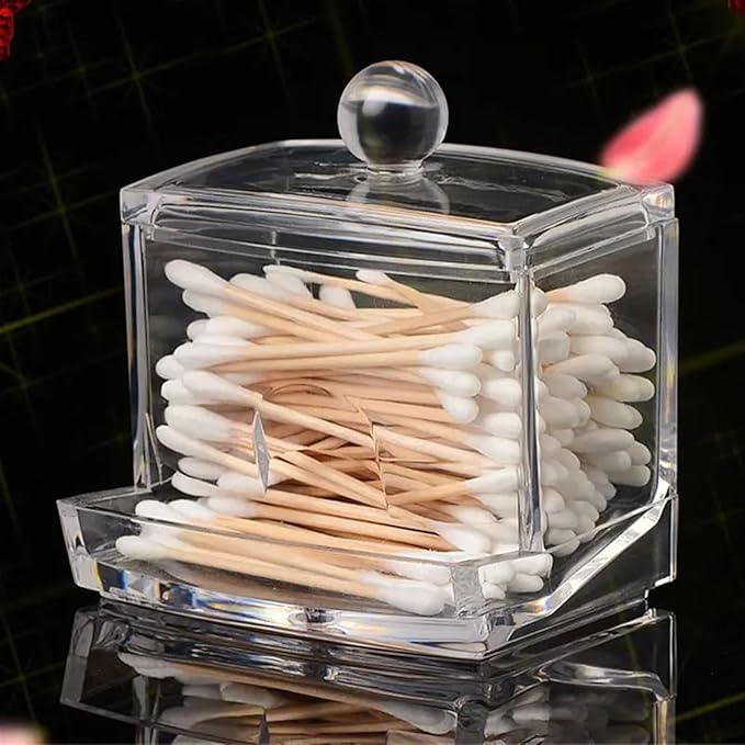 Transparent Cotton Swab Storage Box Makeup Organizer Acrylic Storage Box Cotton Swab Cosmetic Box Bathroom Bedroom Storage