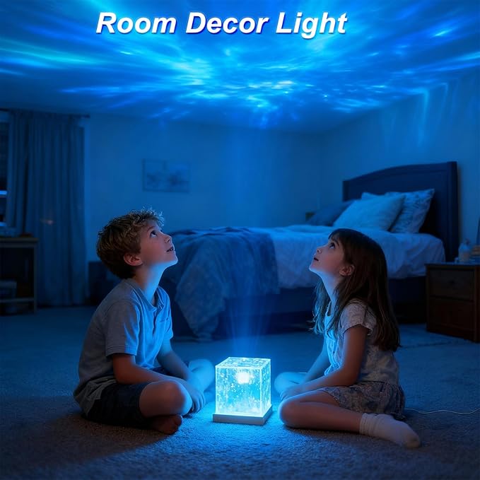 Ocean Wave Projector Light, 16-Color Changing Luminorthe Cube Lamp with 3D Rotating Dynamic Water Ripple Light, Northern Lights Projector Romantic Ambient Lighting for Bedroom Classroom