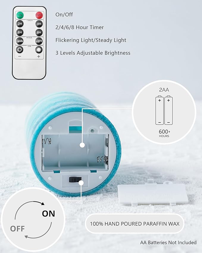 Stmarry Gradient Teal Flameless Candles with Remote and Timer, Real Wax Made LED Pillar Candles Battery Operated with 3D Flickering Flame - 3" x 4",5",6" - Set of 3 Turquoise Candles