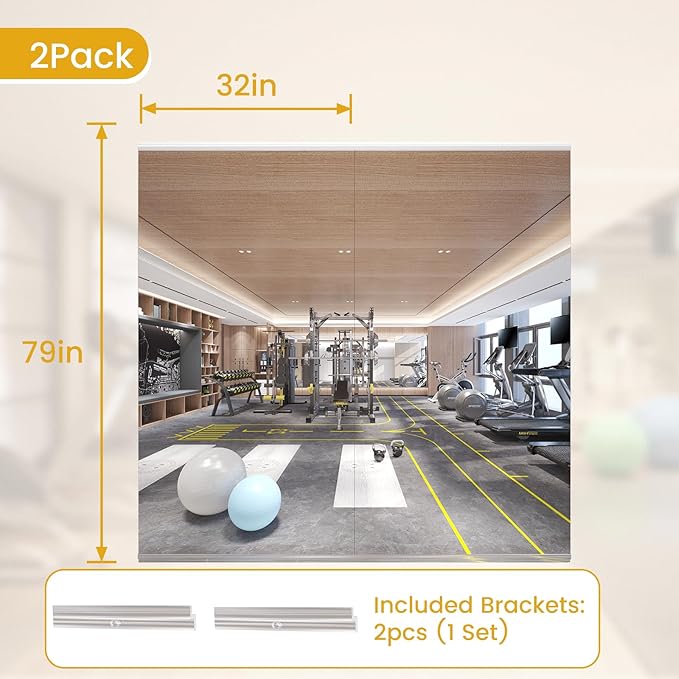79X32 2Pack Large Home Gym Mirror, Frameless Tempered Glass Dance Wall Mounted Mirror for Home, Yoga, Dancing, Studio, Living Room
