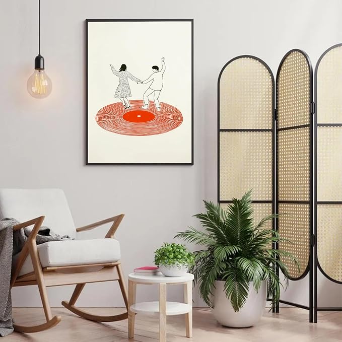 Retro Record Player Poster Vintage Vinyl Records Poster Retro Wall Art Music Dancing Couple Wall Art Print Modern Music Inspired Illustration for Home Bar or Living Room Bedroom,16x14inch Unframed