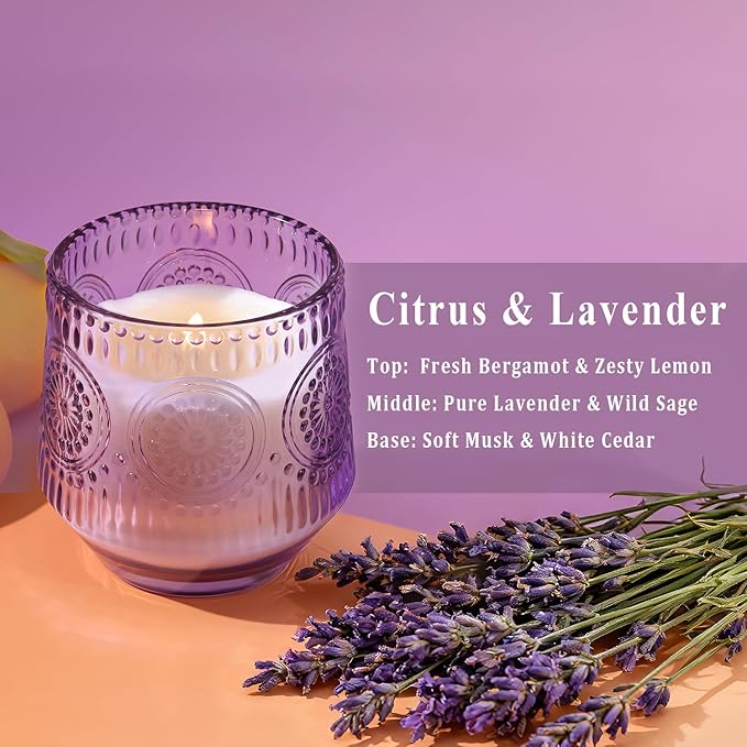 2 Pcs Soy Wax Scented Jar Candles Set, Sandalwood Sage & Citrus Lavender- Scented Candles for Home, 7.5oz Each, Up to 52 Hours Burn Time, Decorative Aromatherapy Candle for Relaxation & Luxury Gifting