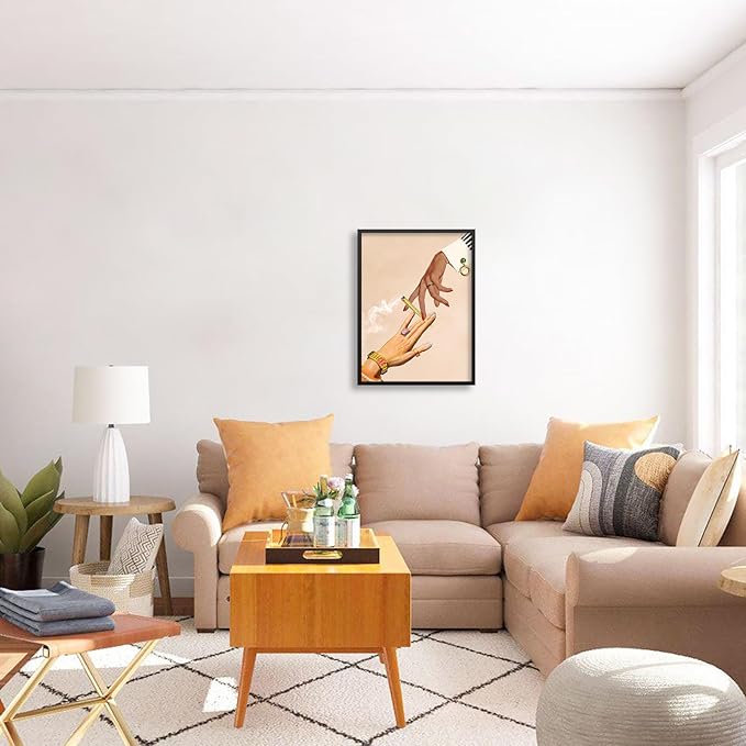 Beige Vintage Abstract Canvas Poster Modern Surreal Trippy Wall Art Unique Eclectic Prints 08x10 inch Black Framed for Bed Living Room Gallery Wall Decor