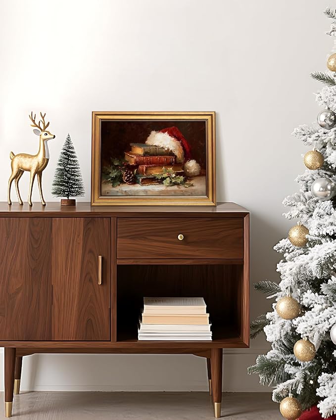 Bzstyleart Vintage Wall Art Decor for Living Room, Vintage Santa Hat Wall Art Christmas, 12 x 16 Inch Christmas Canvas Decorations for Home, Canvas Picture Print