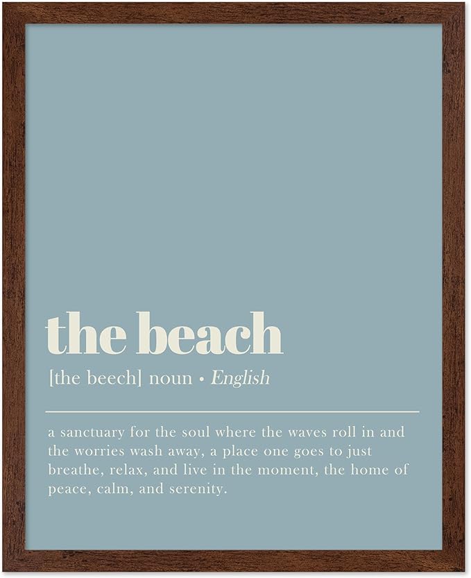 Poster Master Typography Poster - Dictionary Print - Beach Definition, Home of Peace and Calm, Sanctuary, Waves, Soul, Relax - Gift for Family, Friend - Wall Decor for Home, 16x20 Brown Framed