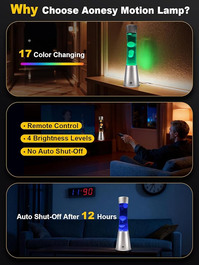 AONESY Liquid Motion Lamps with Remote,17-Color Changing Mood Lamp,15.5 Inch Large LED Night Light, Soothing Table Lamp for Bedroom, Office & Home Decor, Unique Birthday Gift for Kids, Teens & Adults