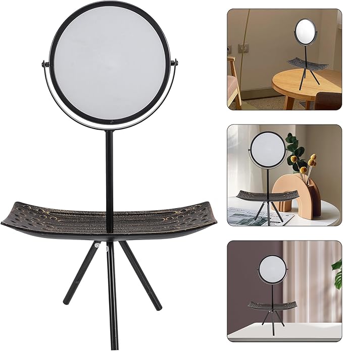 Cabilock Rotating Makeup Mirror Jewelry Organizer Tray Large Black Rectangular Vanity Mirror for Bedroom Desk and Travel Use