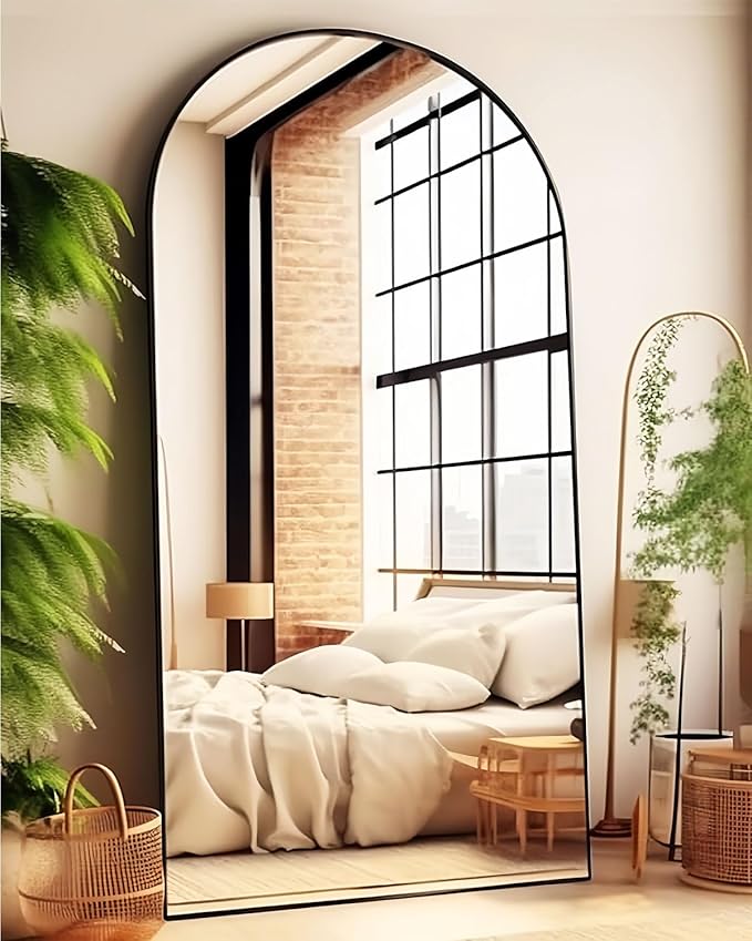 KOMCOTE Arch Mirror Full Length,Floor Length Mirror,Arched Floor Mirror,76''x34'' Wall Mirror Full Length,Oversized Floor Mirror,Bedroom Mirror Full Length,Black Floor Mirror Living Room Cloakroom
