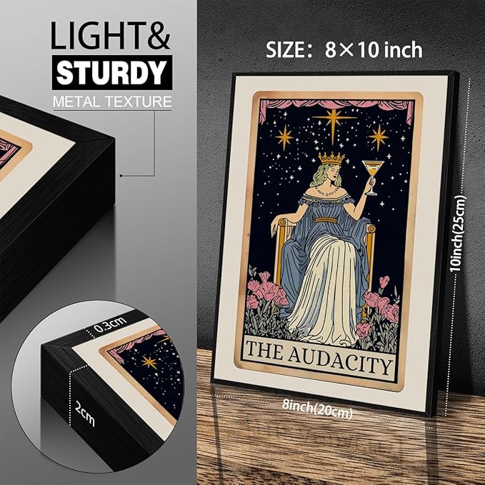 Fun Tarot Canvas Wall Art Feminist Aesthetic Poster Vintage Whimsical Witchy Prints 08x10 inch Black Framed Trendy Funny Quote Wall Decor for Bedroom Wall Decor