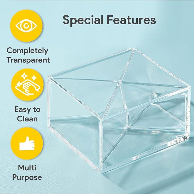 Hammont Clear Acrylic Box with Hinged Lid – Small Plastic Organizer for Office, Desk, Makeup, Crafts, Cotton Balls, Jewelry & More | SECTIONAL: 4"x4"x2.5" (2 Pack)