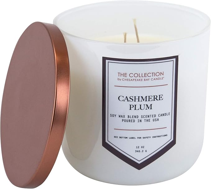 Chesapeake Bay Candle, The Collection, 2-Wick Soy Candle, Cashmere Plum, 12oz, White with Copper Lid (Pack of 4)