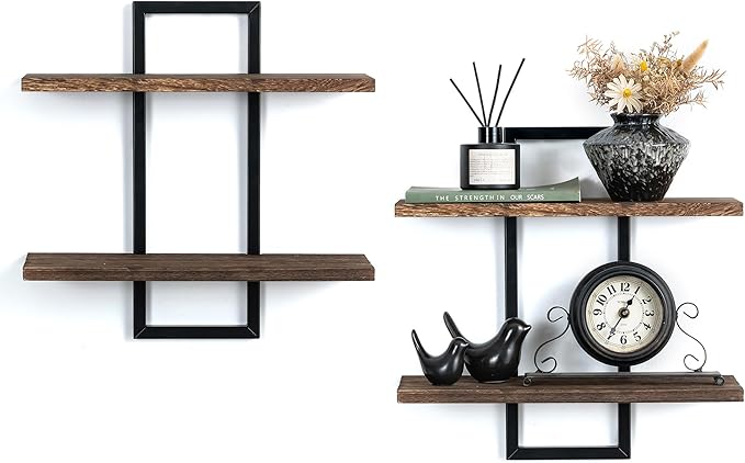 Decorative Floating Shelves for Bedroom: 2-Tier Display Hanging Shelves Storage for Home Office Small Space Corner