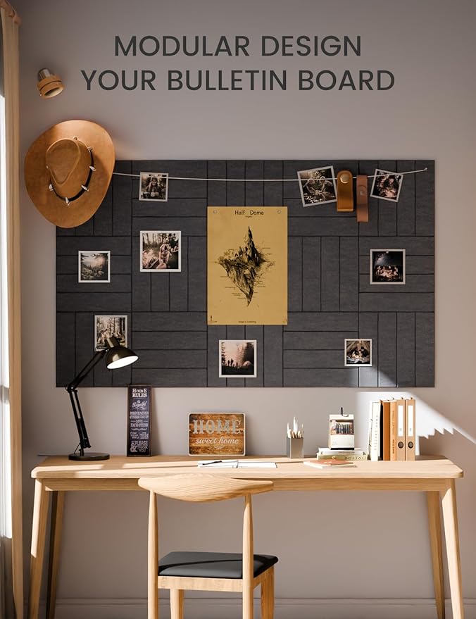 Fluxynara Felt Bulletin Board Tiles Large 36" x 24" Cork Board Alternative-6 Pack with 40 Adhesive Tabs, Slat Wall Panels for Office Decor, Push Pin Board Wall Organizer - Deep Charcoal Blue
