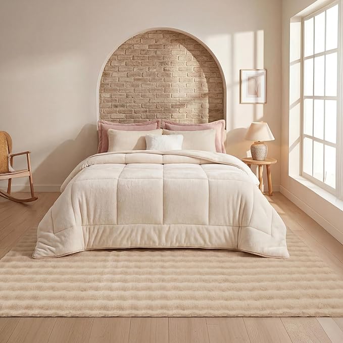 Pauwer Area Rugs for Living Room, 6x9 Fluffy Faux Fur Rug Non Slip Machine Washable Soft Shaggy Indoor Floor Carpet for Bedroom Dorms Playroom, Beige