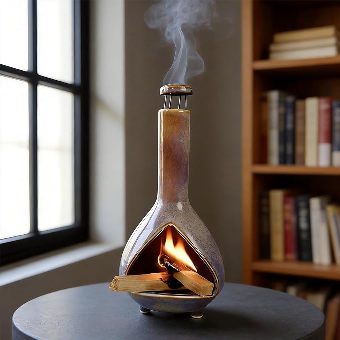 MOUGIGI Ceramic Palo Santo Holder - High Temperature 1200°C Mini Chiminea for Sage, Incense & Palo Santo Sticks - Elegant Gradient Glaze Design for Energy Cleansing, Yoga, Meditation & Aromatherapy