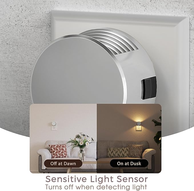 Briignite Night Lights Plug into Wall [2 Pack], Dusk to Dawn Sensor Nightlight, Brightness Adjustable, 3000K Soft White, Dimmable Plug in Night Light for Bathroom Bedroom, Hallway