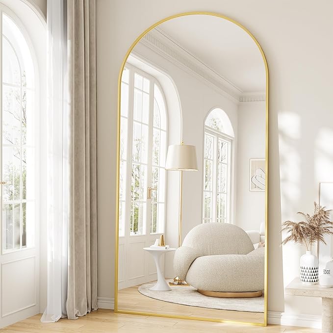 Oversized Full Length Mirror, 38"x77" Large Arched Floor Mirror Full Length with Stand, Room Decor Big Full Body Mirror with HD Tempered Glass Aluminum Frame for Bedroom Living Room, Gold