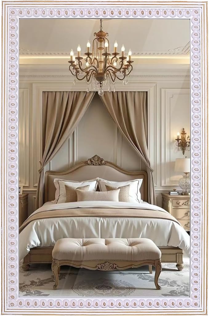 35x23 Inch Wooden Rectangle Mirror for Wall, Farmhouse Rustic Mirrors Decorative for Bathroom Over Sink, Entryway, Living Room, Bedroom (Vertical/Horizontal)