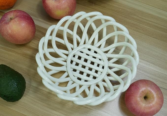Modern Fruit Basket Storage for Kitchen Countertop Handmade White Ceramic Decorative Bowl Holder for Bread Snack Veggies Home Kitchen Décor,Stylish Key Bowl for Entry Table (W, M)