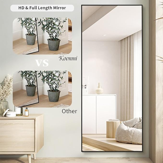 Koonmi 71"x30" Floor Mirror Full Length, Bedroom Floor Body Mirror with Stand, Large Black Mirror, Leaning, Standing or Hanging Horizontally/Vertically