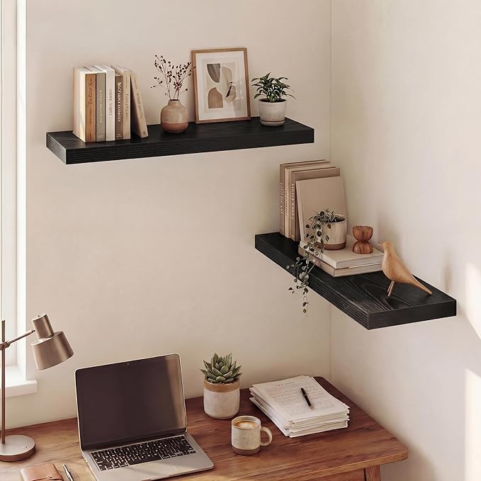 Dreamland 30 Inches Floating Shelves for Wall, 9.3" Deep Long Floating Shelves Set of 2, Large Display & Storage Shelf, Wall Shelf for Bathroom Bedroom Living Room Kitchen Office, Black