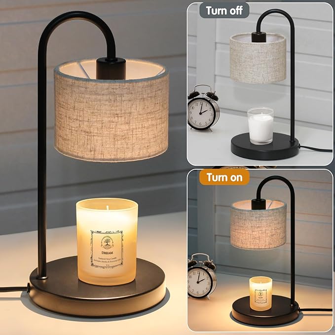 FINCMY Candle Warmer Lamp with Timer, Dimmable Candle Wax Warmer Candle Lamp Warmer for Scented Candles with 2 Bulbs, Mothers Day Gifts Birthday Gifts for Women Home Decor - Linen