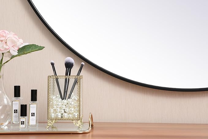 Focus 45x45 Round Wall Mirror, for Bathroom Bedroom Entryway, Black