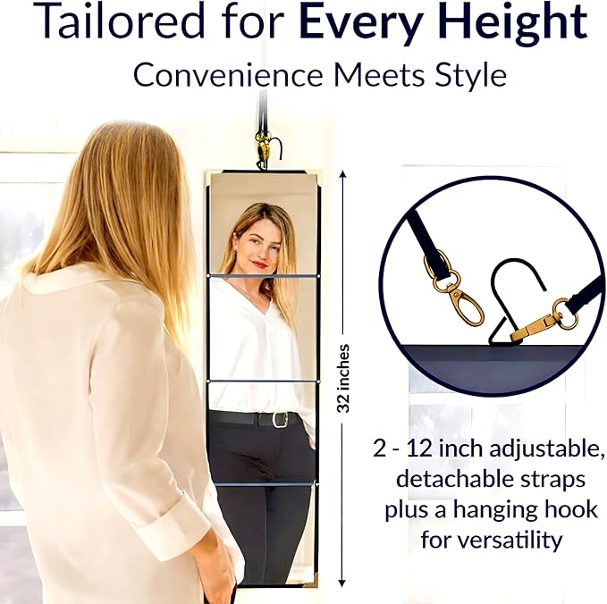 Folding Full Length Travel Makeup Mirror - Portable Mirror in 3 Way - Pyramid, Vanity, Full Length - Hanging Mirror for Outfit, Hair & Makeup - Dance Bag, Closet, Camping