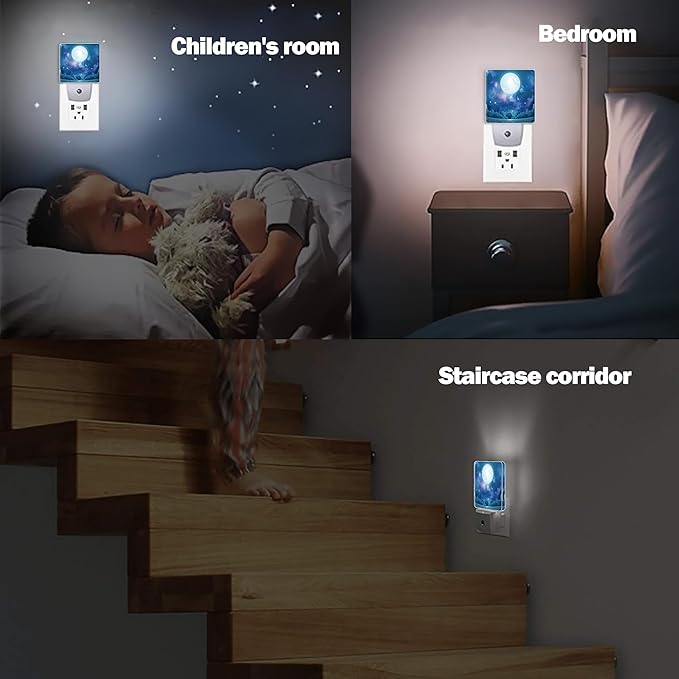 Groovy Nebula Moon Night Light, Seascape Night Lights Plug into Wall Decor for Bedroom, Bathroom, Hallway, Kitchen, Dusk to Dawn Sensor Nightlights for Boys Girls Women Men Room Gifts
