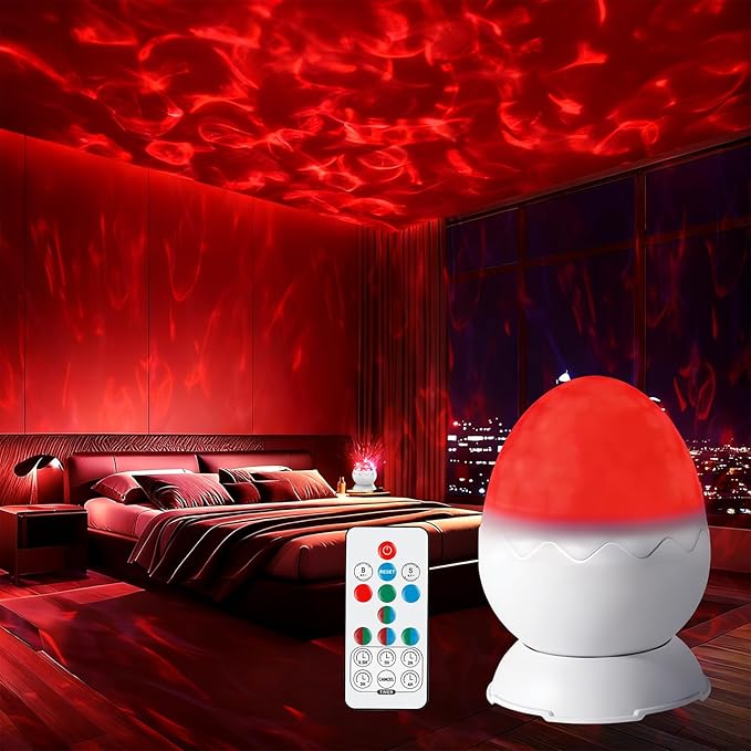 Red Night Light, Light Therapy Lamp, 2-in-1 Sensory Lights for Autism, 670nm Red Light for Sleep, Sensory Room Must-Have, Light Projector for Kids, Adults, Birthdays - 7 Color Modes with Remote(White)