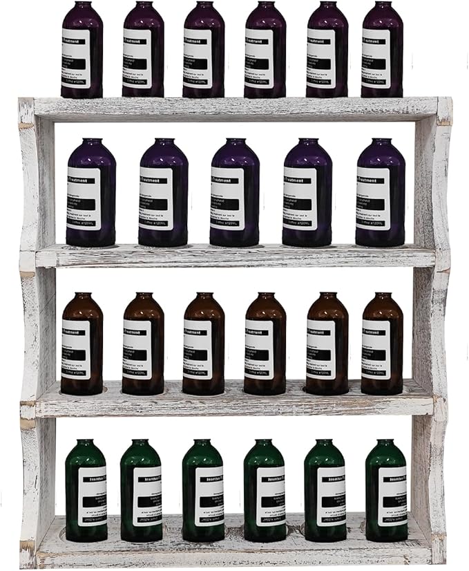 Wood Shot Glass Display Case Shot Glasses Holder for wall shot glass display Bar Collection Stand Collection Display Rack (Old-White)